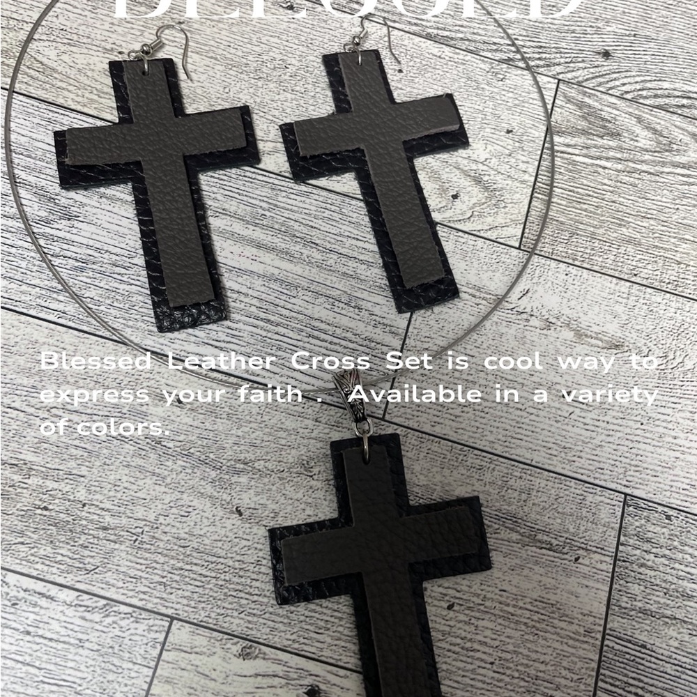 Black Leather Cross Earrings